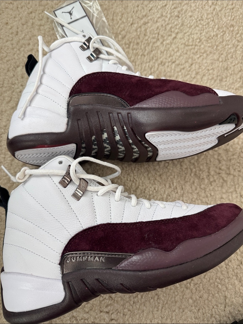 Jordan High-Top Sneakers in White and Burgundy Suede - Picture 2 of 4